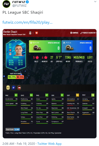 FIFA 20 Xherdan Shaqiri Twitter